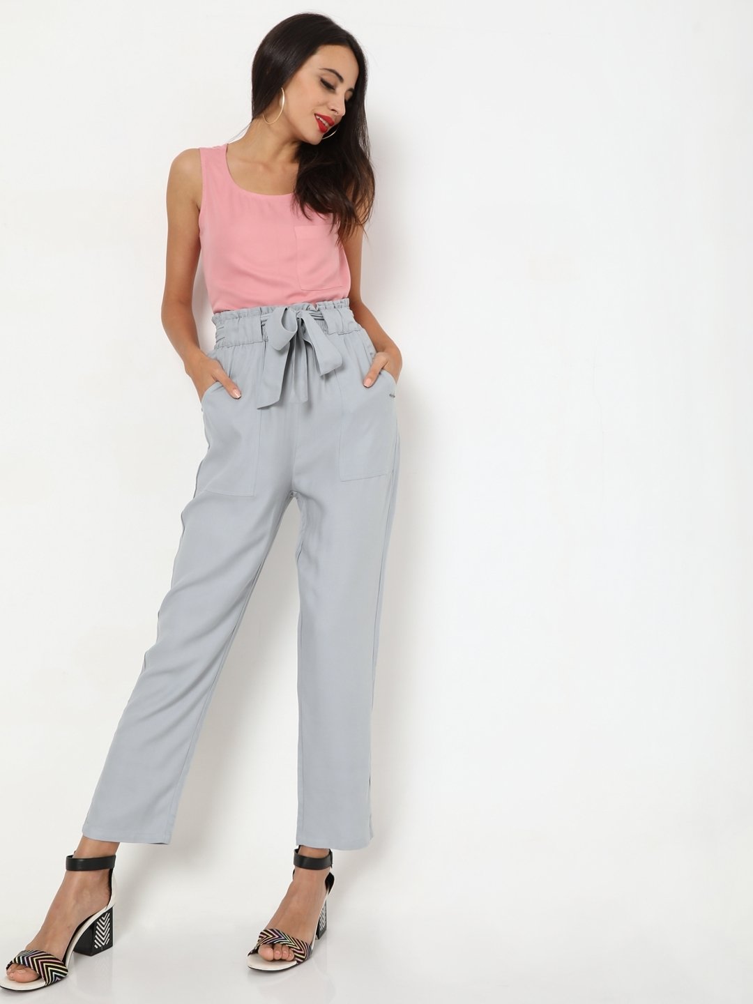 KRAUS JEANS Trousers and Pants  Buy KRAUS JEANS High  Rise Paper Bag Pants  Dusty Rose Online  Nykaa Fashion