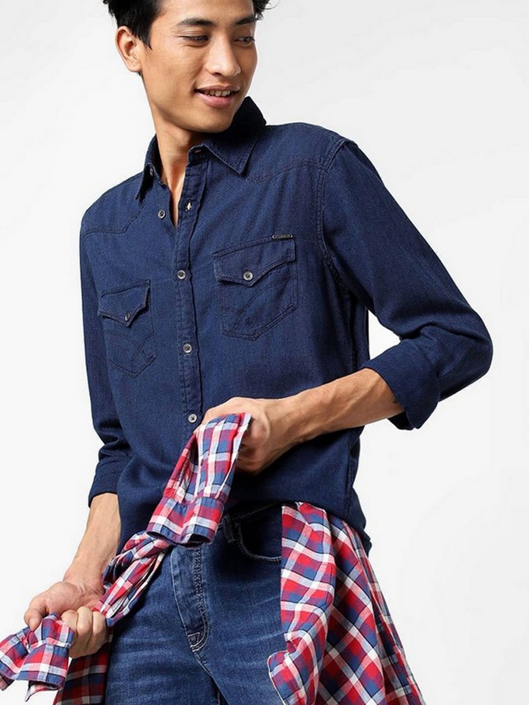 Double Pocket Printed Dark Blue Denim Shirt in Bangalore at best price by  Kef Clothing  Justdial