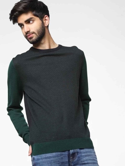 Men's Maurys self design navy blue crew neck sweater