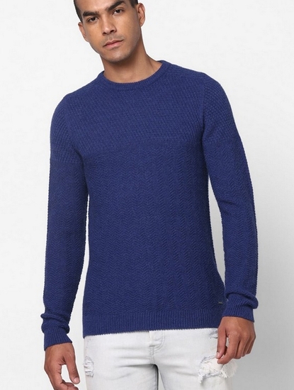 Men's Malic solid round neck blue pullover