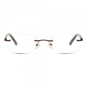 Rimless Metal Round Brown Medium Light Fly LFDF14 Eyeglasses