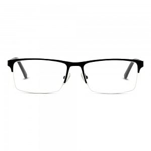 Half Rim Stainless Steel Rectangle Black Large Enzzo EZBM09 Eyeglasses