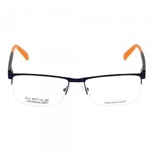Half Rim Stainless Steel Rectangle Blue Medium In Style ISFM21 Eyeglasses