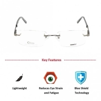 Blue Shield (Zero Power) Computer Glasses: Rimless Rectangle Gun Metal Metal Large LFCM80 