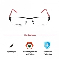 Blue Shield (Zero Power) Computer Glasses: Half Rim Rectangle Black Metal Large ACCM05 