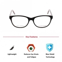 Blue Shield (Zero Power) Computer Glasses: Full Rim Round Black Acetate Small MNDF32 
