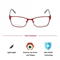 Blue Shield (Zero Power) Computer Glasses: Full Rim Rectangle Red Metal Small MNDF33 