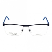 Half Rim Metal Rectangle Blue Large In Style ISCM08 Eyeglasses