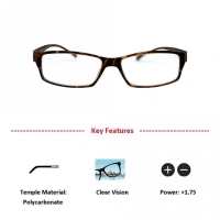 Brown Rectangle (+1.75 Power) Polycarbonate Unisex Medium HFDM01NN Reading Glasses
