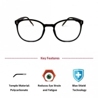 Blue Shield (Zero Power) Computer Glasses: Full Rim Round Black Polycarbonate Unisex Medium HFEU01