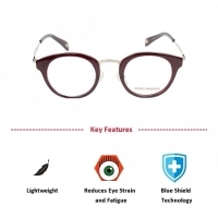Blue Shield (Zero Power) Computer Glasses: Full Rim Round Wine Acetate Small 29424