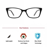 Blue Shield (Zero Power) Computer Glasses: Full Rim Rectangle Brown Acetate Small FADF37 