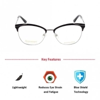 Blue Shield (Zero Power) Computer Glasses: Full Rim Oval Blue Metal Small SYFF04 