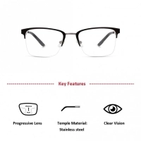 Half Rim Aluminium Rectangle Black Medium Julius JUFM03 Eyeglasses