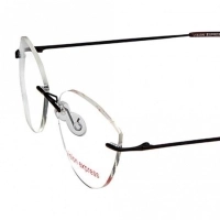 Rimless Metal Cat Eye Black Medium Vision Express 49084 Eyeglasses