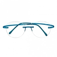 Rimless Metal Round Blue Medium Vision Express 12054 Eyeglasses