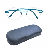 Rimless Metal Round Blue Medium Vision Express 12054 Eyeglasses