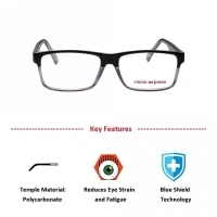 Blue Shield (Zero Power) Computer Glasses : Full Rim Rectangle Black Polycarbonate Large 12011