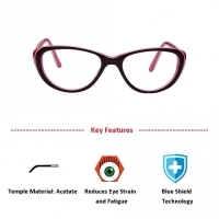 Blue Shield (Zero Power) Computer Glasses : Full Rim Cat Eye Purple Acetate Medium 49051
