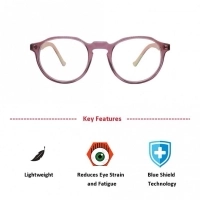 Blue Shield (Zero Power) Kids Computer Glasses: Round Pink Acetate Small 61411AF