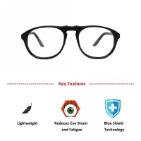 Blue Shield (Zero Power) Kids Computer Glasses: Round Black Acetate Large 61412AF