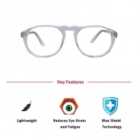 Blue Shield (Zero Power) Kids Computer Glasses: Round Clear Crystal Acetate Large 61412AF