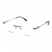 Rimless Stainless steel Rectangle Blue Male Large Heritage HEOM0064 Eyeglasses