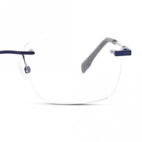 Rimless Stainless steel Rectangle Blue Male Large Heritage HEOM0064 Eyeglasses