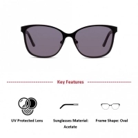 Oval UV Protected Lens Grey Black Acetate Full Rim  Medium C-line CNEF07 Sunglasses