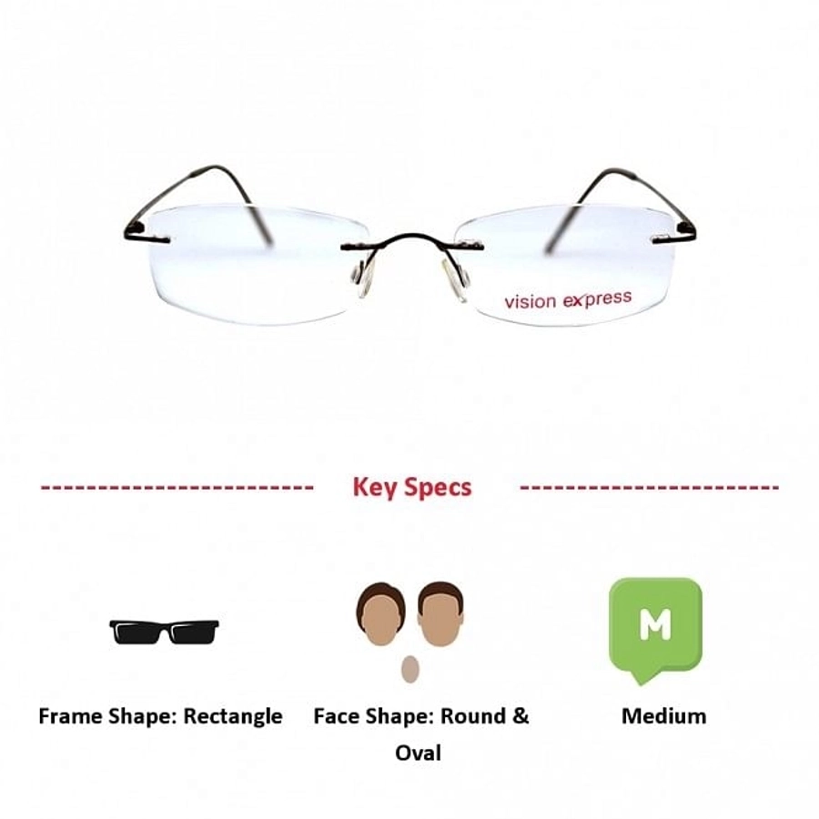 Rimless Titanium Rectangle Black Medium Vision Express 11915 Eyeglasses
