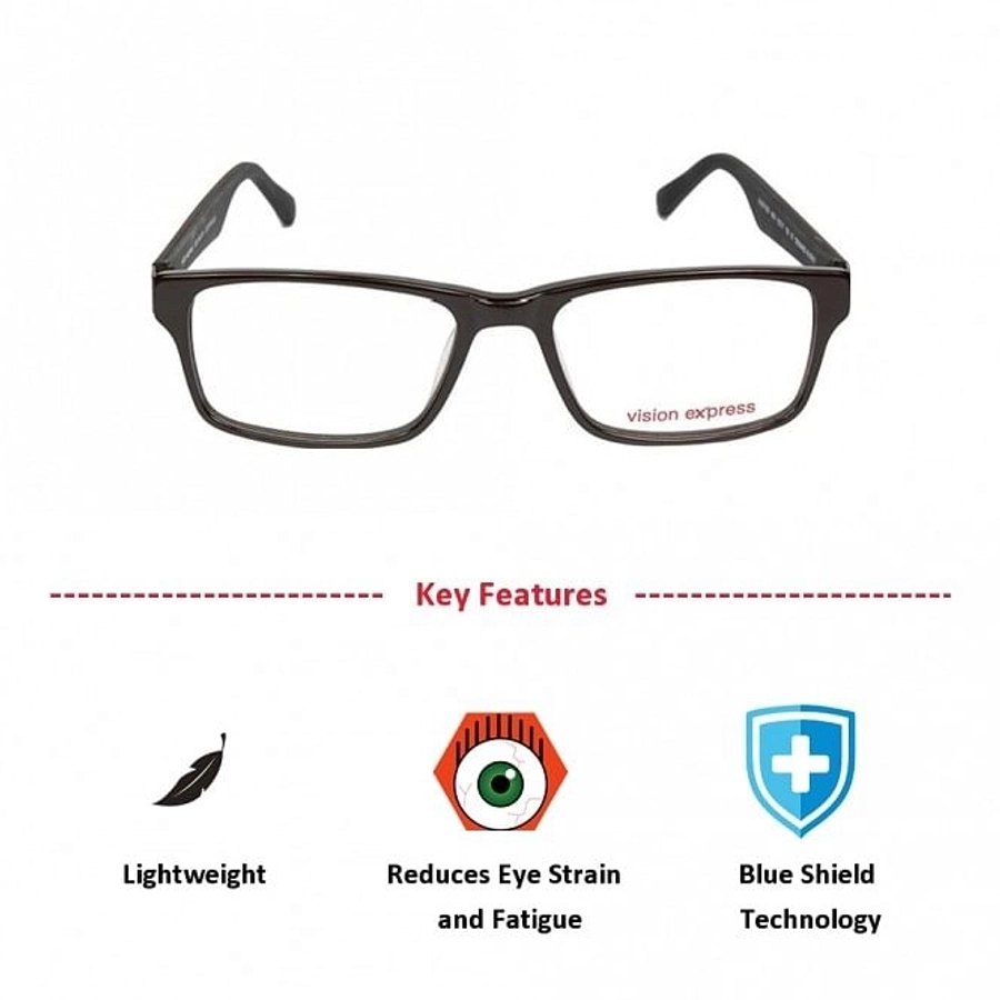 Blue Shield (Zero Power) Computer Glasses: Full Rim Rectangle Brown Acetate Small 29110