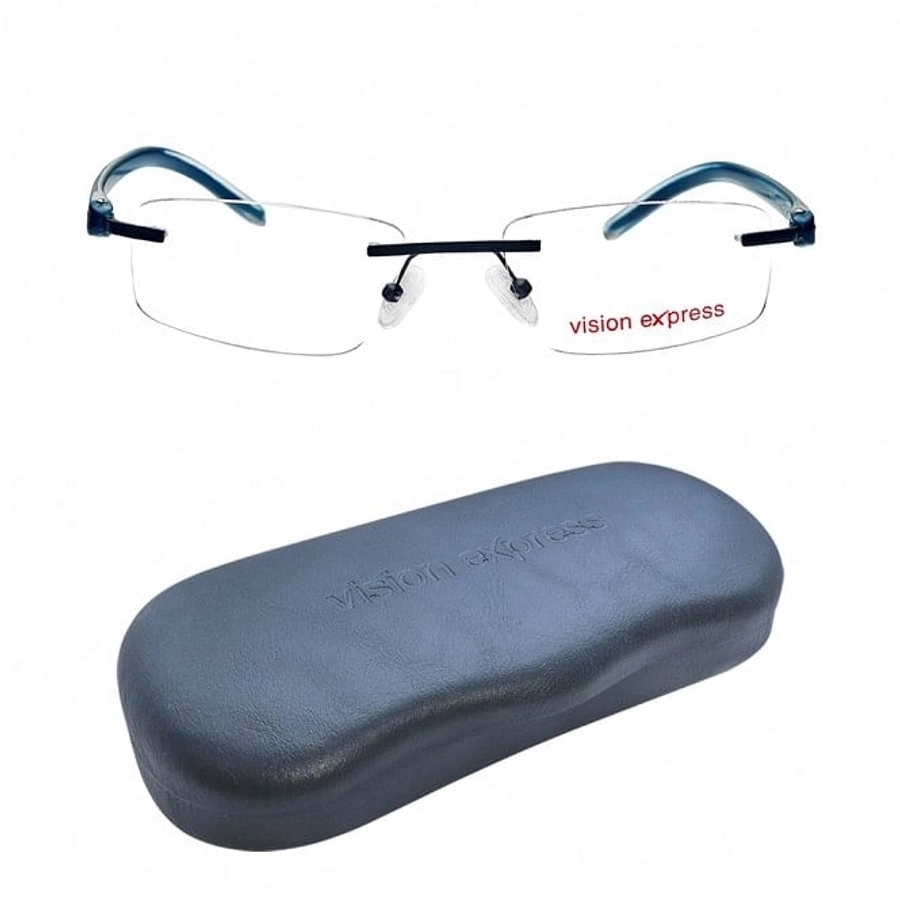 Rimless Metal Rectangle Blue Medium Vision Express 29134 Eyeglasses