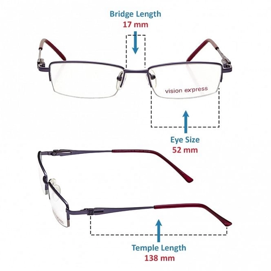 Half Rim Metal Rectangle Purple Medium Vision Express 48945 Eyeglasses