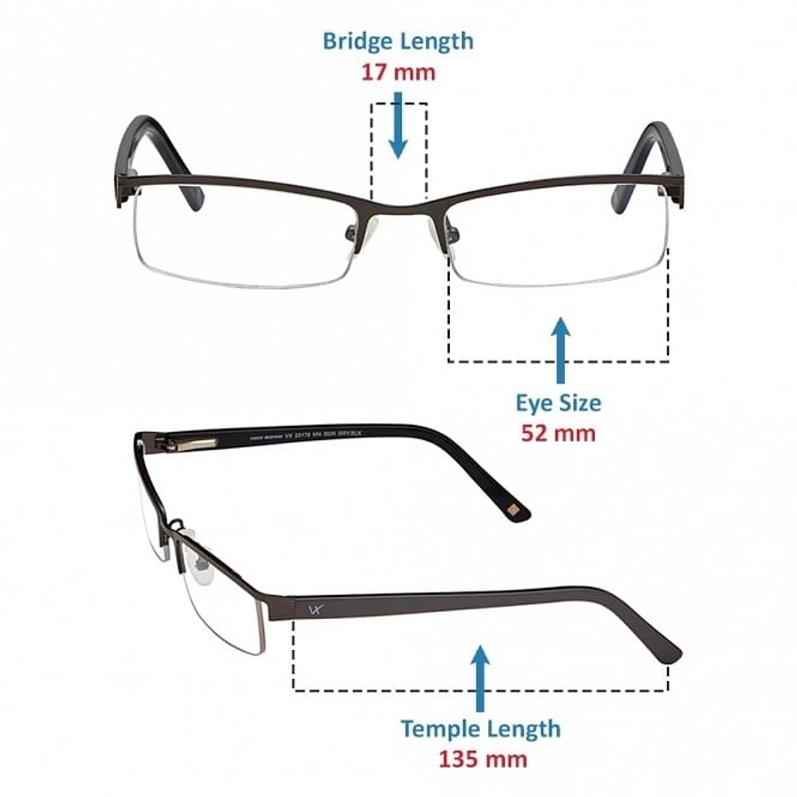 Half Rim Stainless Steel Rectangle Gun Metal Medium Vision Express 29178 Eyeglasses