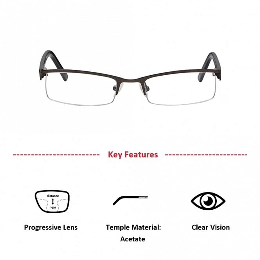 Half Rim Stainless Steel Rectangle Gun Metal Medium Vision Express 29178 Eyeglasses