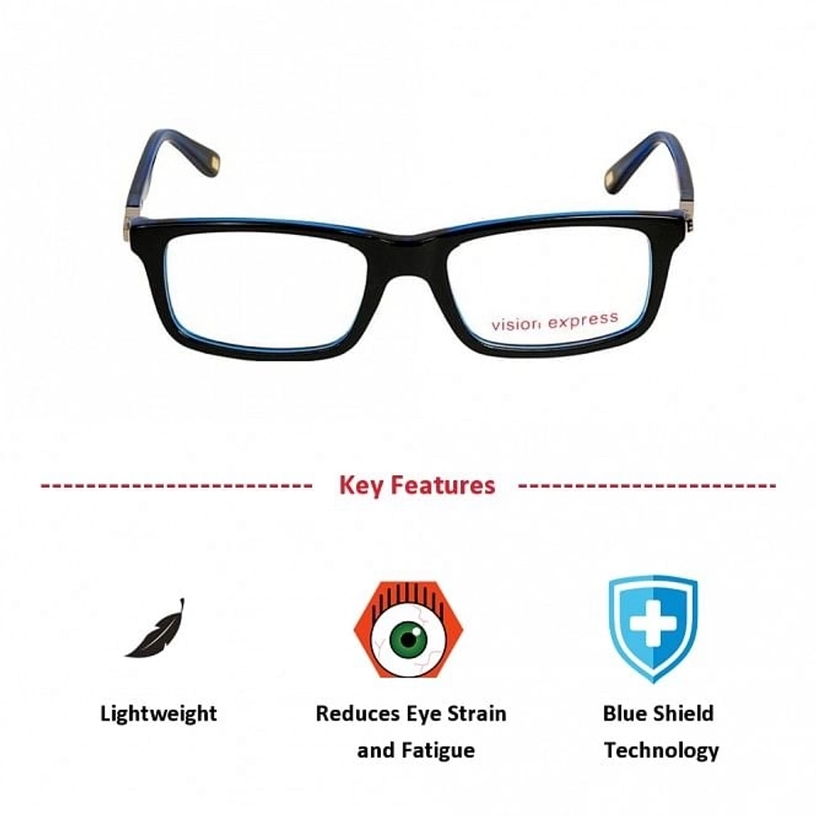 Blue Shield (Zero Power) Computer Glasses: Full Rim Rectangle Black Acetate Small VEAM26 