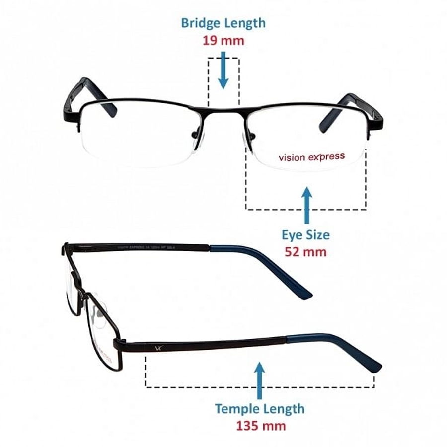 Half Rim Metal Rectangle Black Medium Vision Express 12004 Eyeglasses