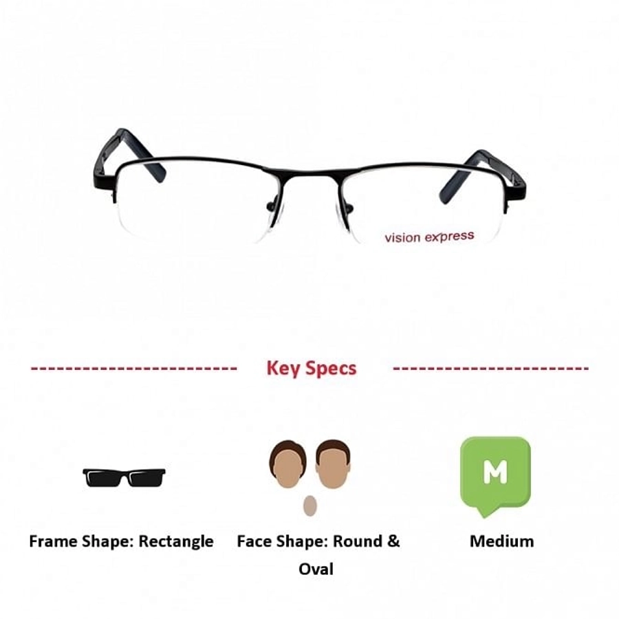 Half Rim Metal Rectangle Black Medium Vision Express 12004 Eyeglasses