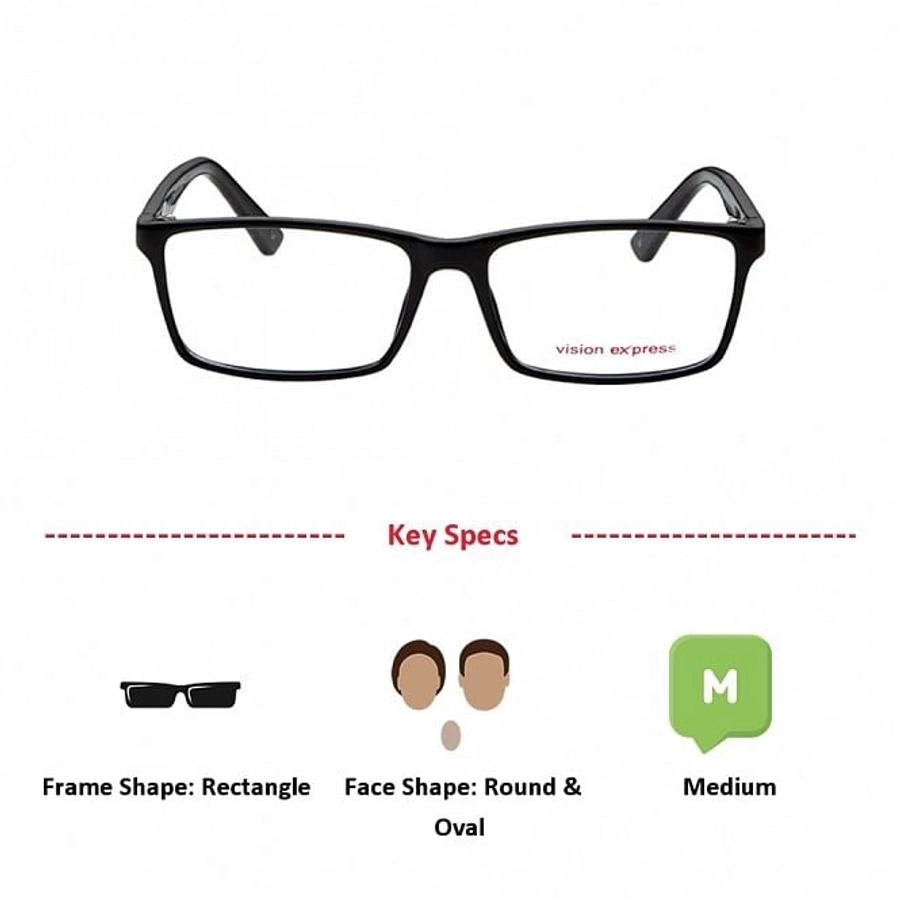 Full Rim Polycarbonate Rectangle Black Medium Vision Express 28976 Eyeglasses