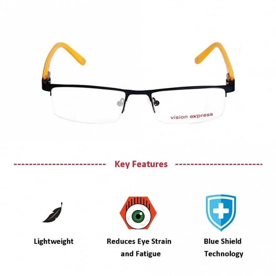 Blue Shield (Zero Power) Computer Glasses: Half Rim Rectangle Blue Metal Small 29364