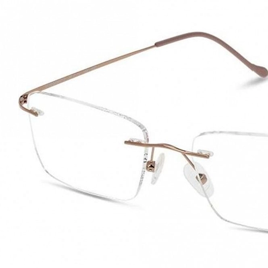 Rimless Stainless Steel Rectangle Brown Large Light Fly LFBM49 Eyeglasses