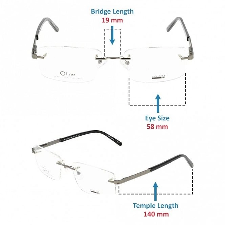 Blue Shield (Zero Power) Computer Glasses: Rimless Rectangle Gun Metal Metal Large LFCM80 