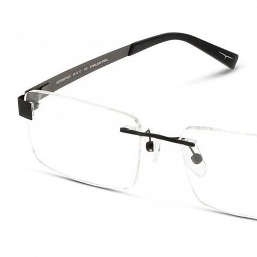 Rimless Stainless Steel Rectangle Black Large Light Fly JUAM26 Eyeglasses