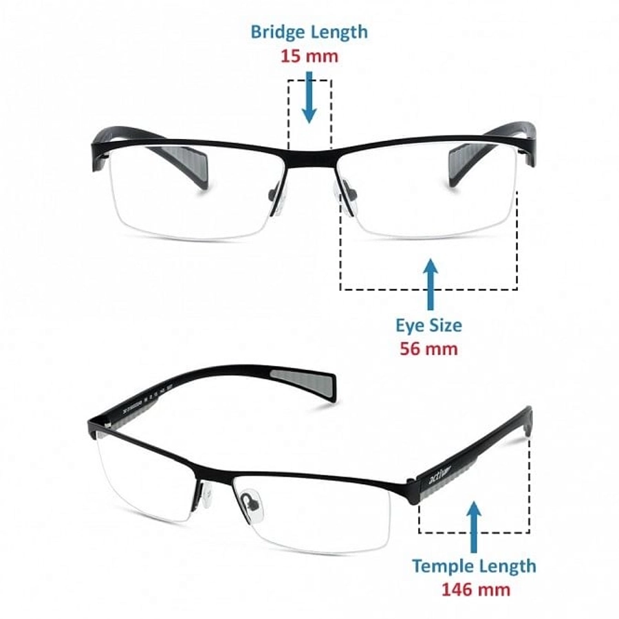 Full Rim Stainless Steel Rectangle Black Large Activ URB24 Eyeglasses