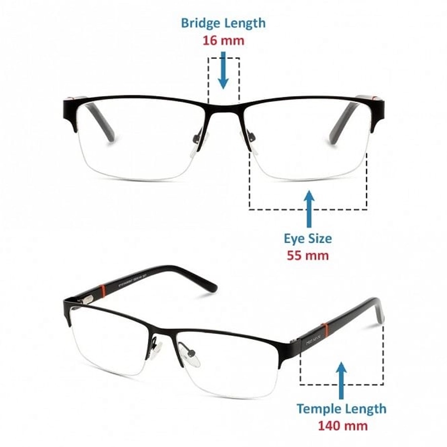 Half Rim Stainless Steel Rectangle Black Large Miki Ninn MNCM32 Eyeglasses