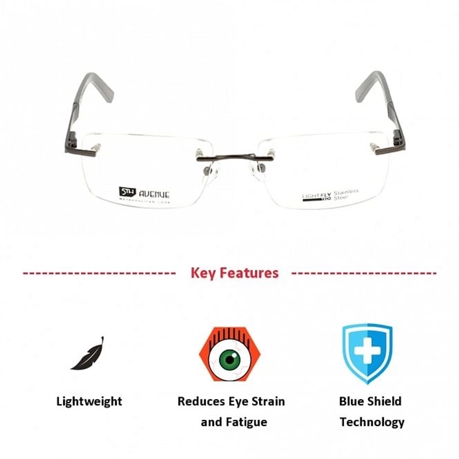 Blue Shield (Zero Power) Computer Glasses: Rimless Rectangle Grey Metal Small LFDM30 