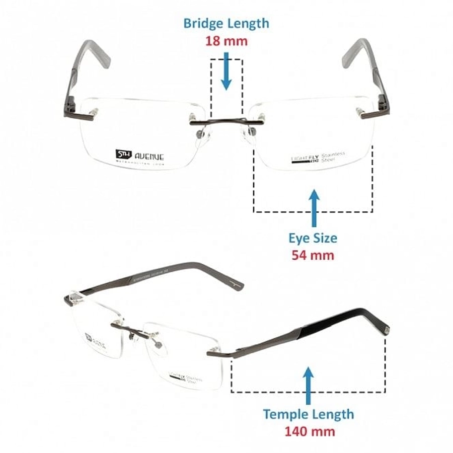 Blue Shield (Zero Power) Computer Glasses: Rimless Rectangle Grey Metal Small LFDM30 