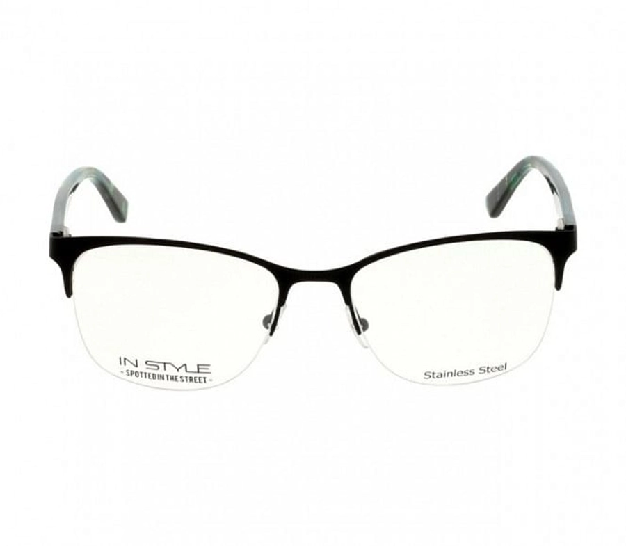 Half Rim Stainless Steel Square Black Medium In Style ISDF10 Eyeglasses