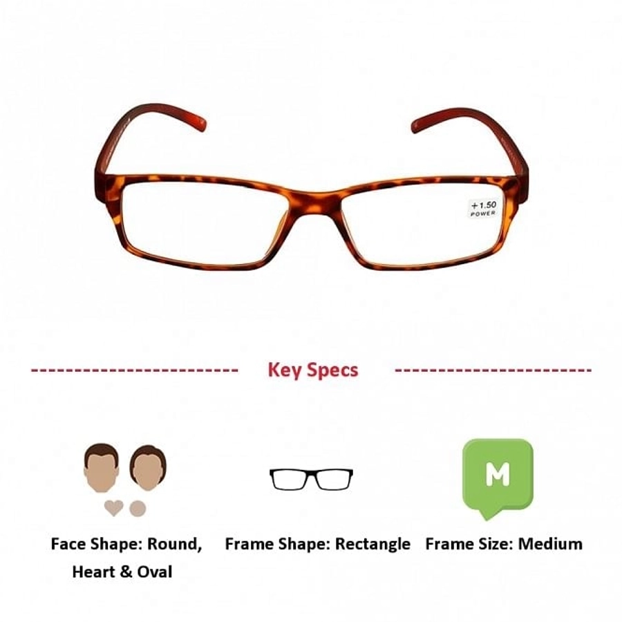 Brown Rectangle (+1.50 Power) Polycarbonate Unisex Medium HFDM01NN Reading Glasses