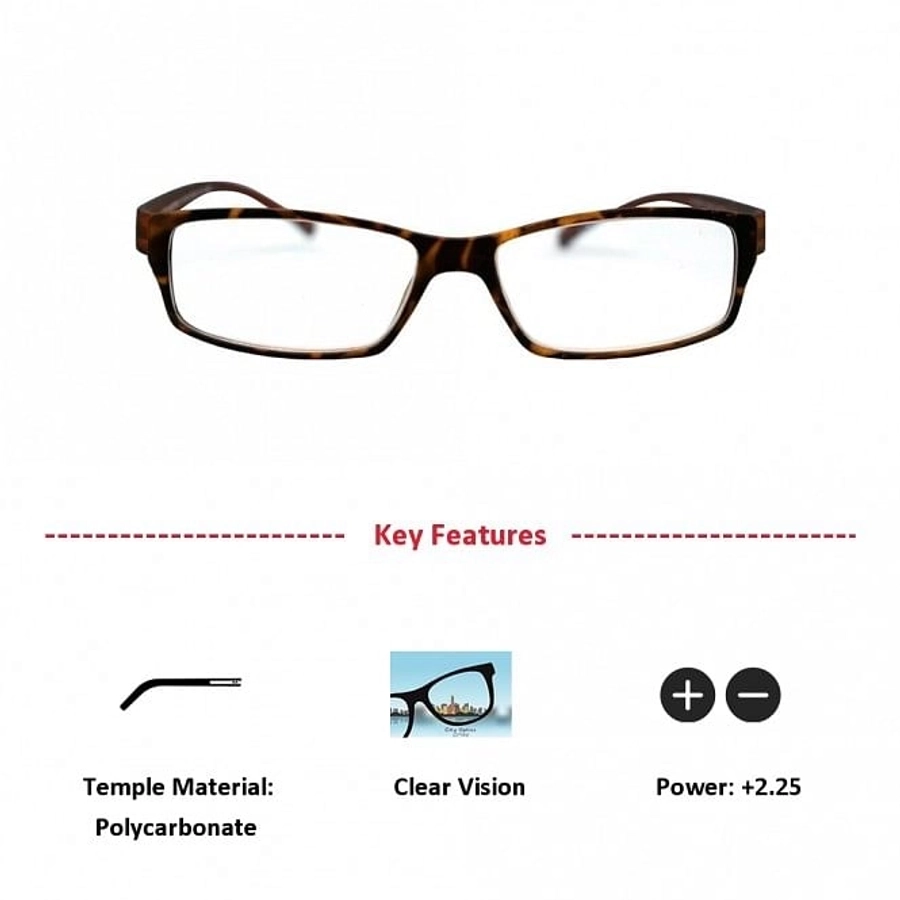 Brown Rectangle (+2.25 Power) Polycarbonate Unisex Medium HFDM01NN Reading Glasses